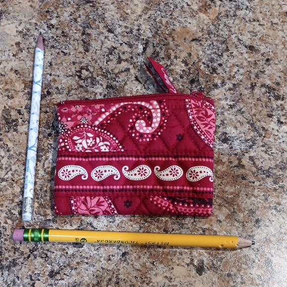 Vera Bradley Red Quilted Paisley Wristlet Pouch with Ribbon Pull - Picture 3 of 3